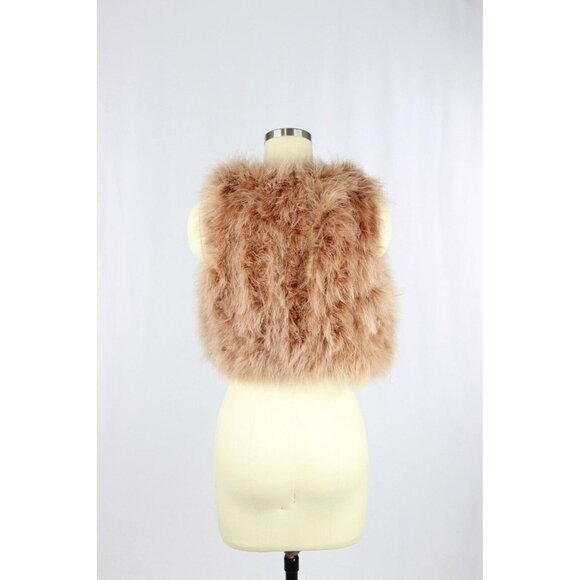 AKUALANI Dusty Pink Ostrich Feather Cropped Vest Shrug, Size S/M - Picture 3 of 13